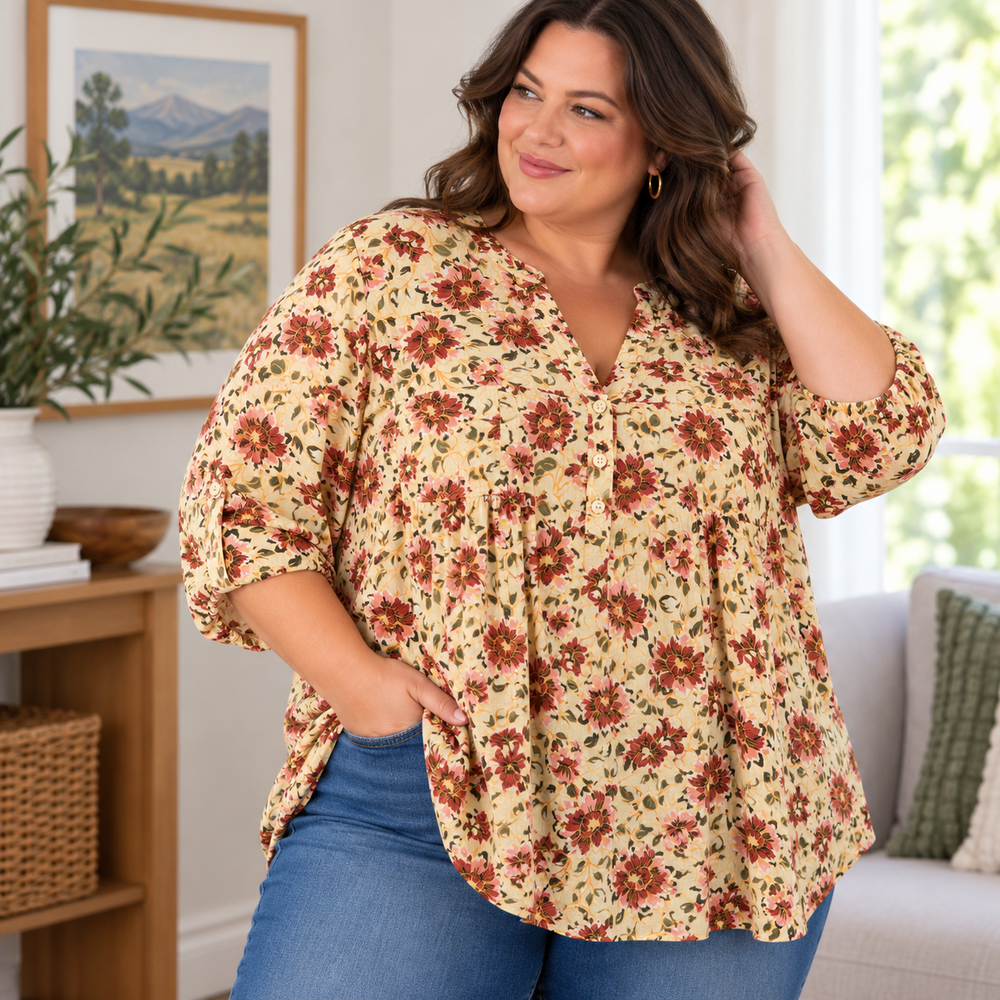 Torrid Shirt 4 Womens 4X Off White Floral Boho Prairie Country Cottage Popover